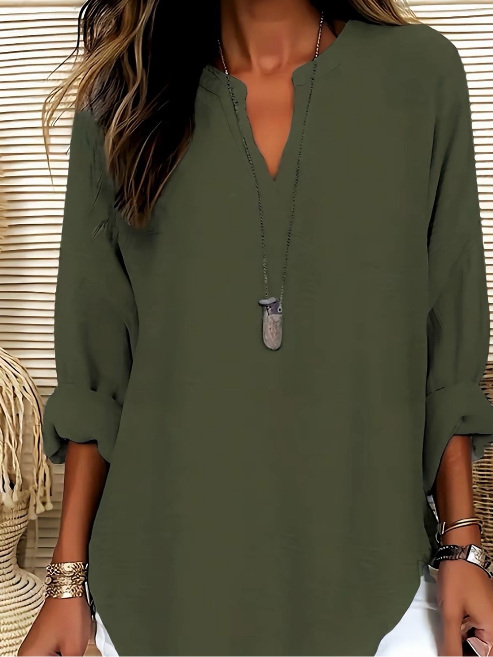 New Green Long Sleeve Blouse